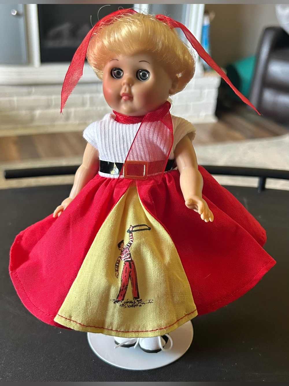 Vogue Ginny "Hula Hoop" doll. Classic Red and Yellow Girl Doll in Red Dress 8”